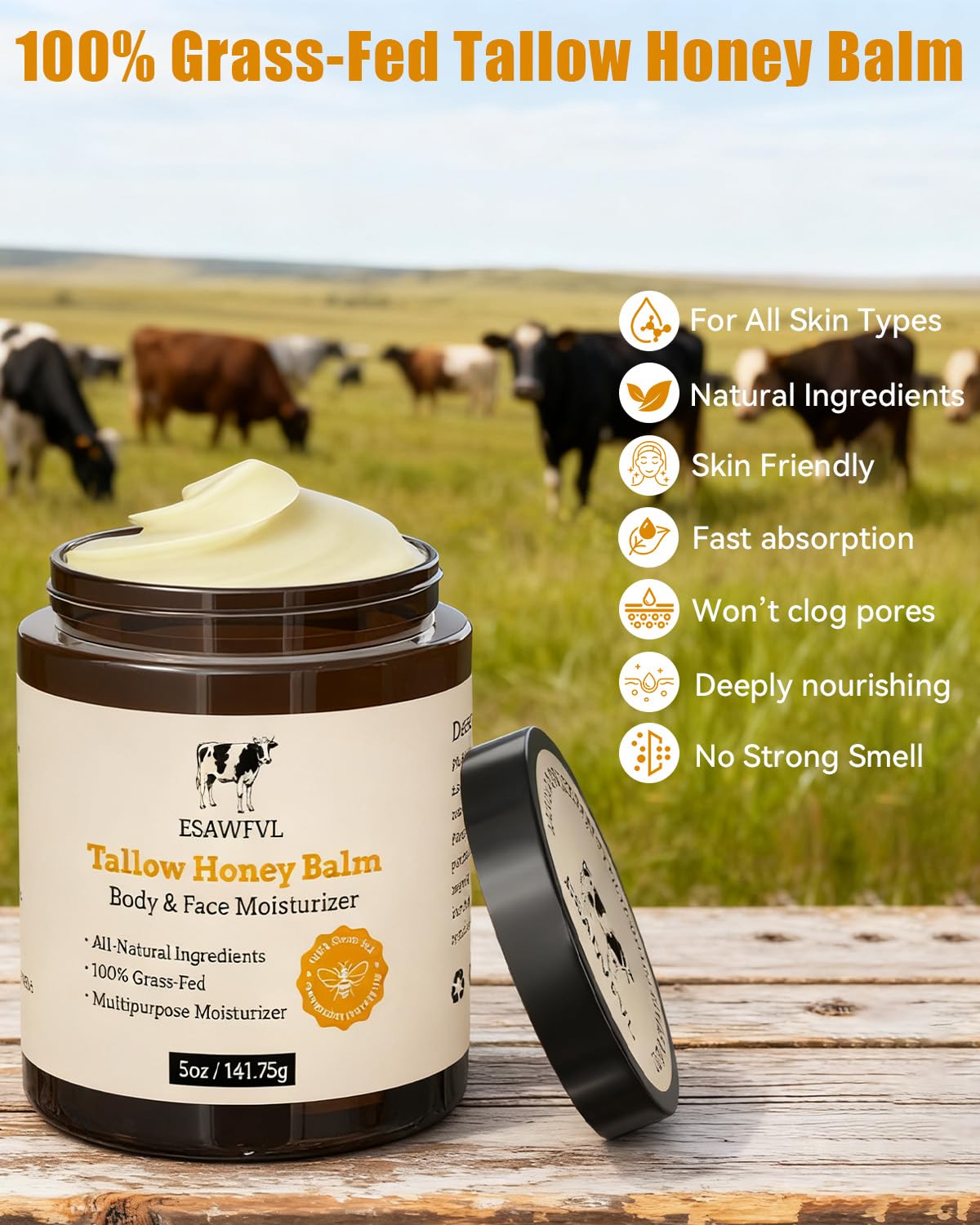 Detalle 2 de ESAWFVL Whipped Beef Tallow & Honey Balm for Face and Body (5oz) — Grass-Fed Moisturizer