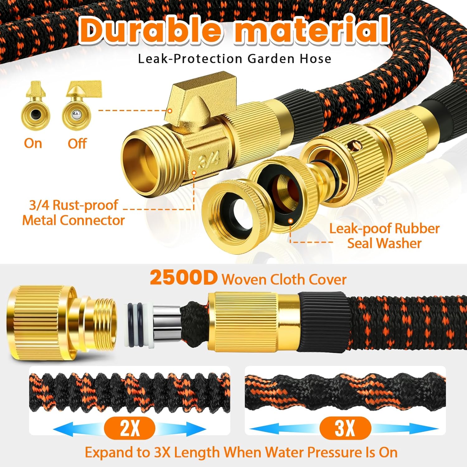 Thumbnail 2 de SKYAYA 50FT Expandable Garden Hose with 10-Function Nozzle and Brass Connectors