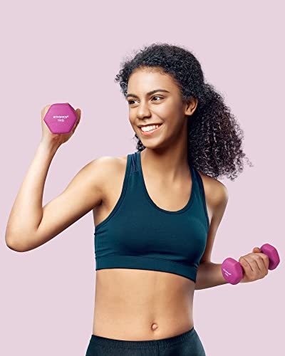 Detalle de SONGMICS Kurzhantel-Set 2x1 kg SYL902P01 – Neopren, rosa, rutschfester Griff, Hexagon-Form
