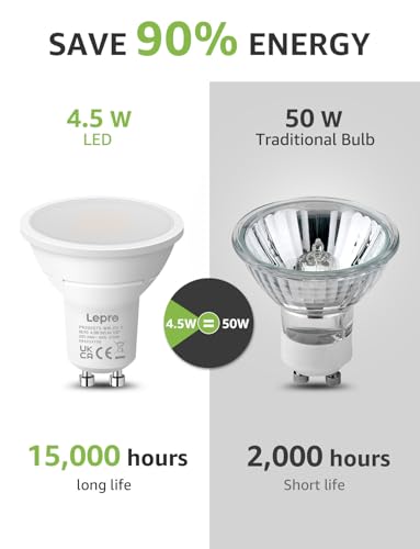 Detalle de Lepro GU10 LED Bulbs, Warm White 2700K, 4.5W, 50W Equivalent, Pack of 5 by Lighting EVER