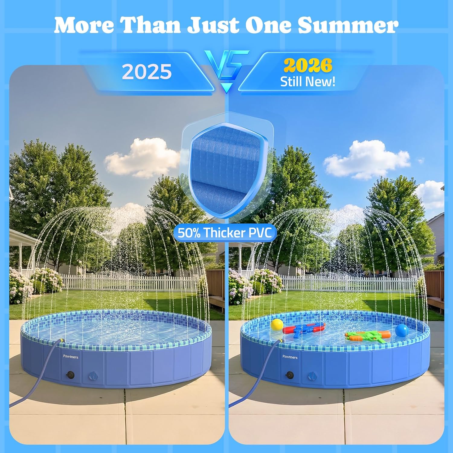 Detalle de Pawtners 72'' Foldable Dog Pool for Large Dogs: 3-in-1 LED Splash Pad, Pool, and Sprinkler