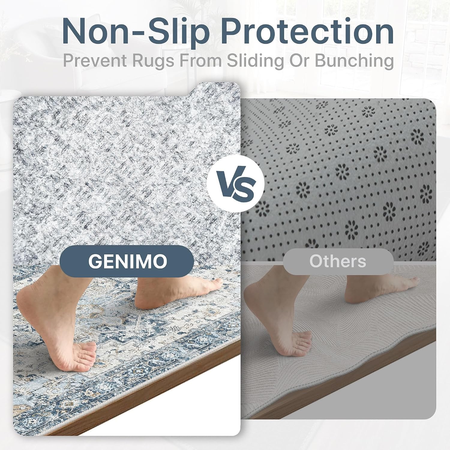 Detalle de GENIMO Vintage Teppich 140x200 cm – Waschbar, Boho Vintage, rutschfest, Kurzflor