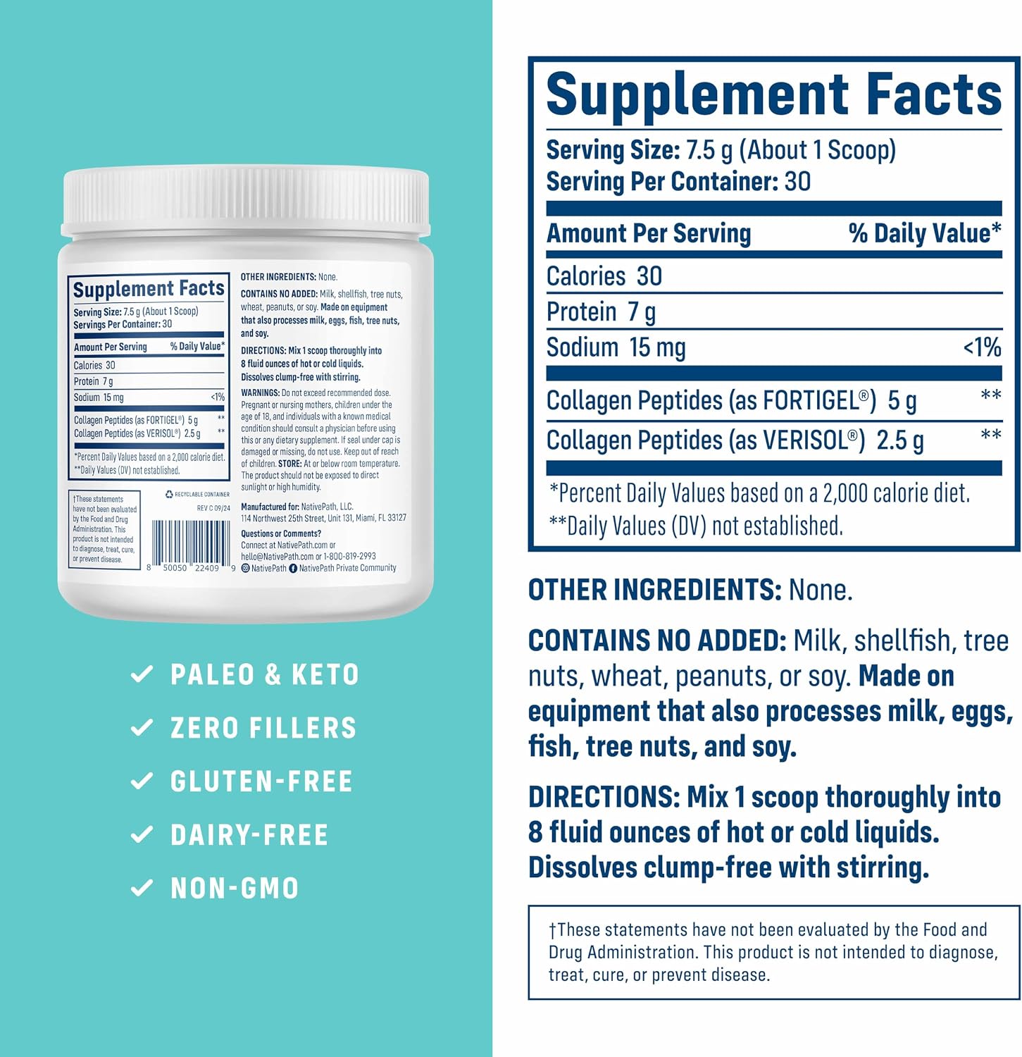 Detalle de NativePath Collagen Supplement, 30 Servings