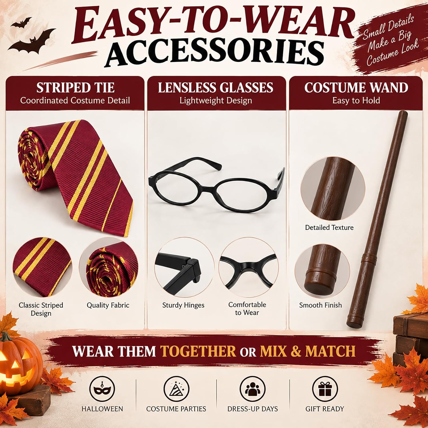 Detalle 2 de Santoy Wizard Costume Set for Kids, Child Size 8–12 with 57-Inch Robe