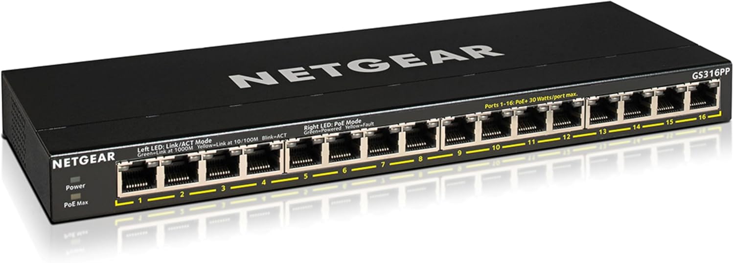 Detalle de NETGEAR GS324P 24-Port PoE Switch (10/100/1000) with Plug-and-Play Mounting Options