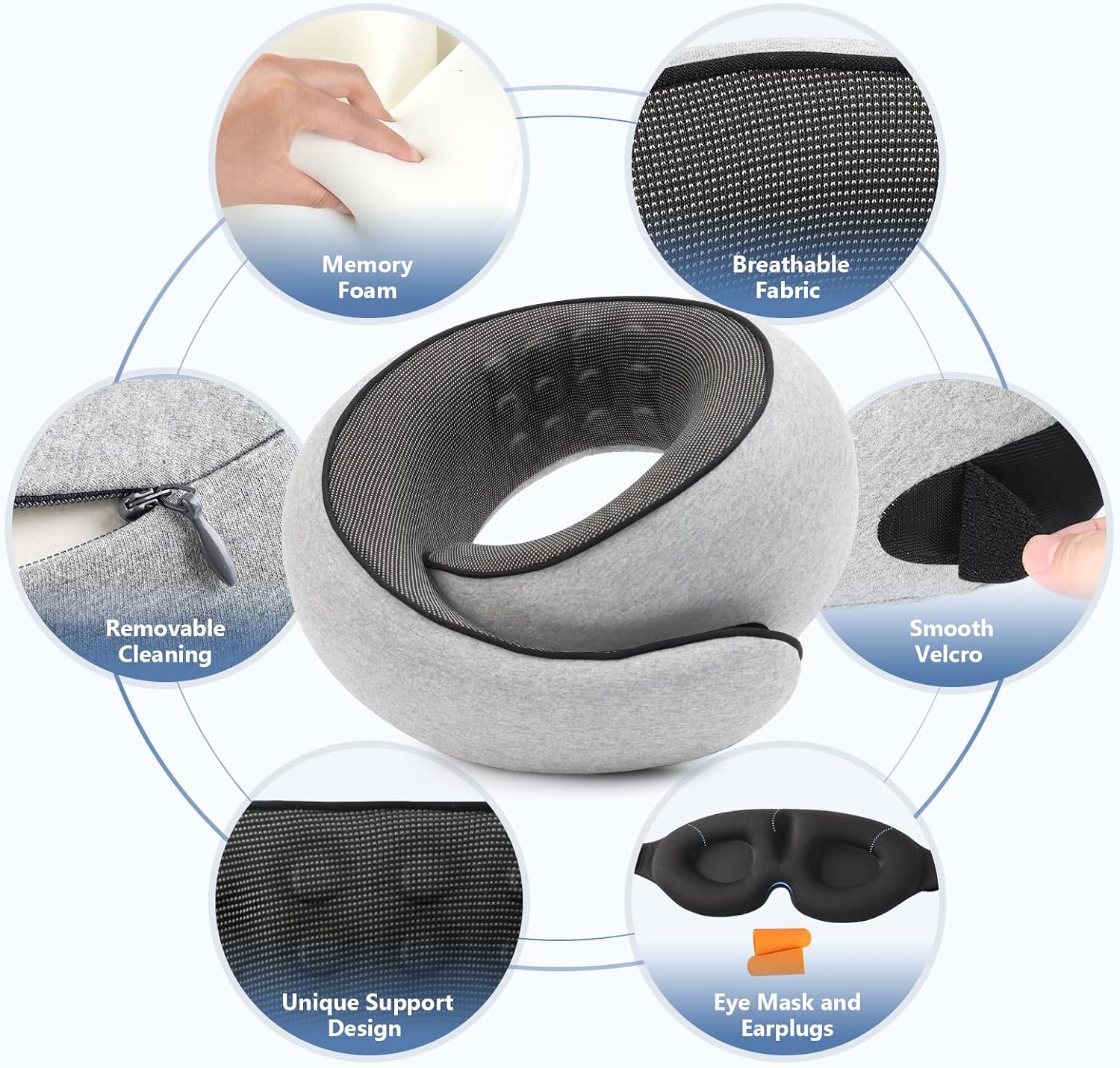 Detalle 1 de Purroch CA-JY-B2 Memory Foam Travel Pillow with Adjustable Strap