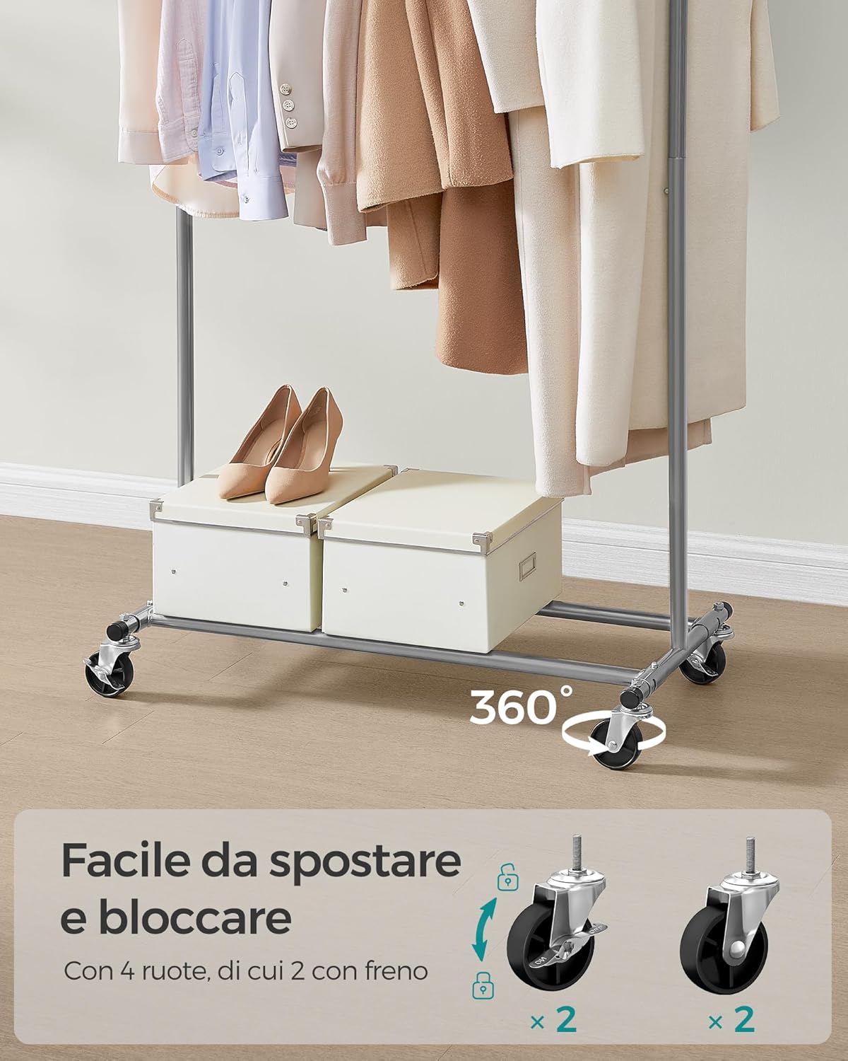 Detalle 2 de SONGMICS Stand appendiabiti con ruote 100 kg