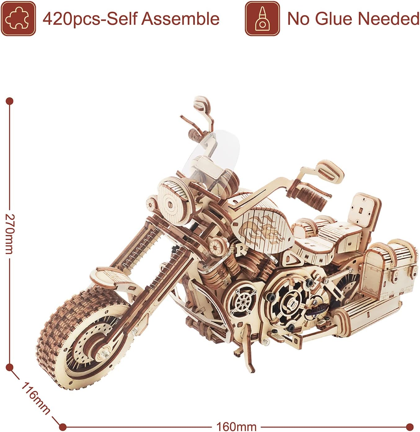 Detalle de ROBOTIME LK504 : Maquette 3D Motocyclette en bois, puzzle mécanique (420 pièces)