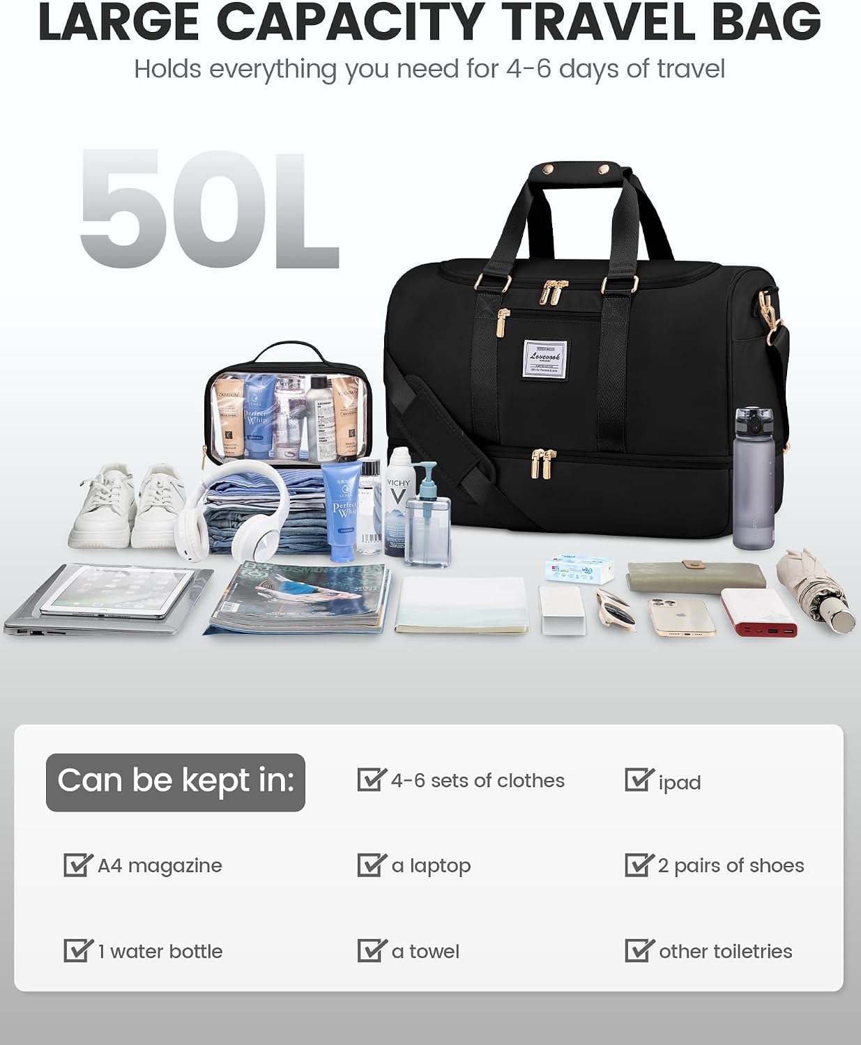 Thumbnail 4 de LOVEVOOK Travel Bags 50L holdall