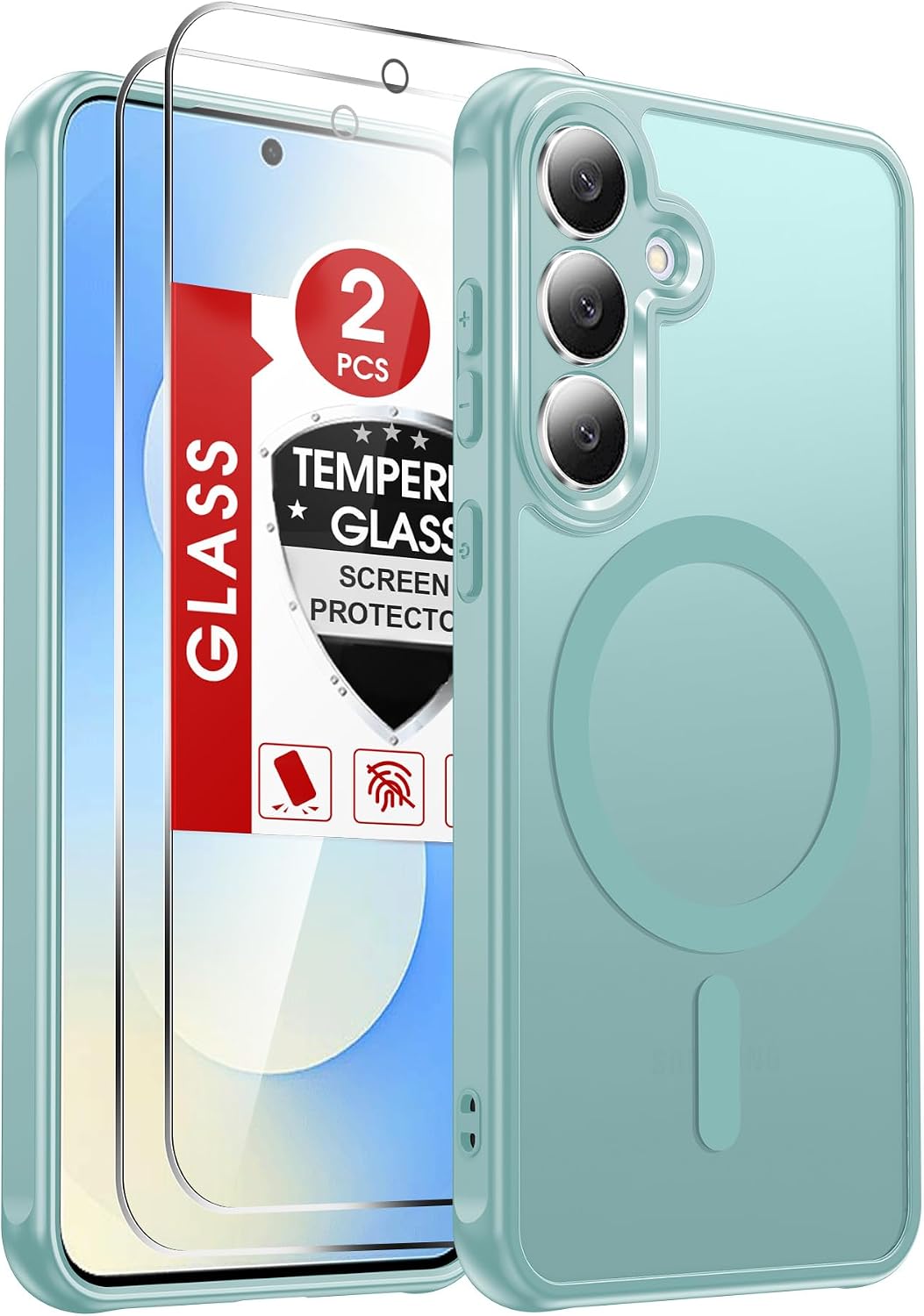 Detalle de LeYi for Samsung Galaxy S25 FE phone case with magnetic grip & 2 tempered glass screen protectors (mint green)