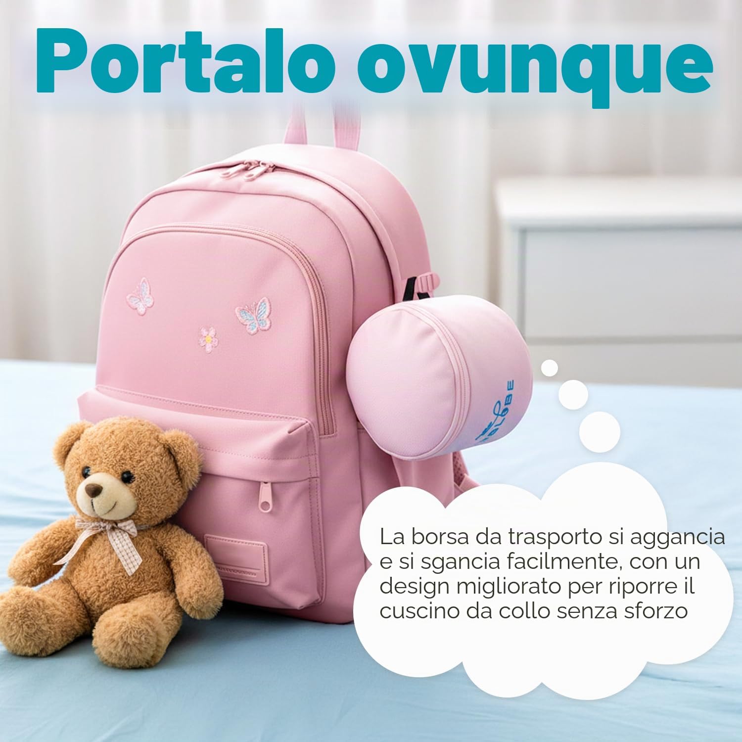Thumbnail 4 de Proglobe cuscino cervicale da viaggio per bambini 4–13 anni, memory foam, rosa chiaro