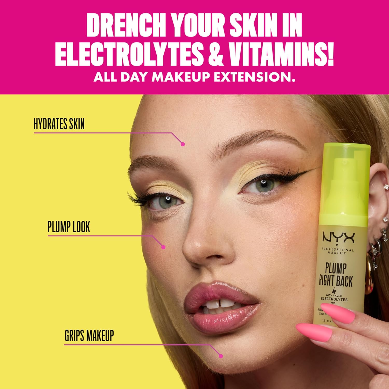 Detalle de NYX Plump Right Back Primer & Siero con Elettroliti – 30 ml: primer trasparente vegan