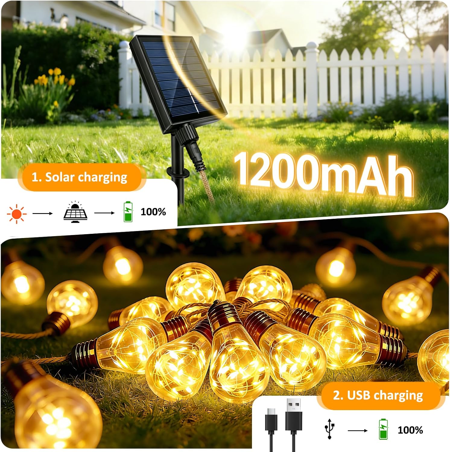 Detalle de Caldarax 8M 16 LED Catena Luminosa Esterno Solare – Decorazione a LED a scarica solare, 8 modalità, IP65, Bianco caldo