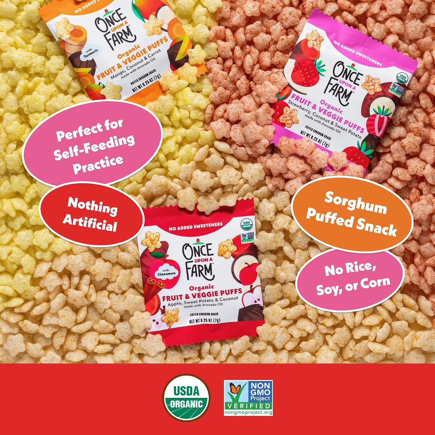 Thumbnail 3 de Once Upon a Farm Organic Puffs Variety Pack, 30 Ct, Non-GMO, Sorghum-Based