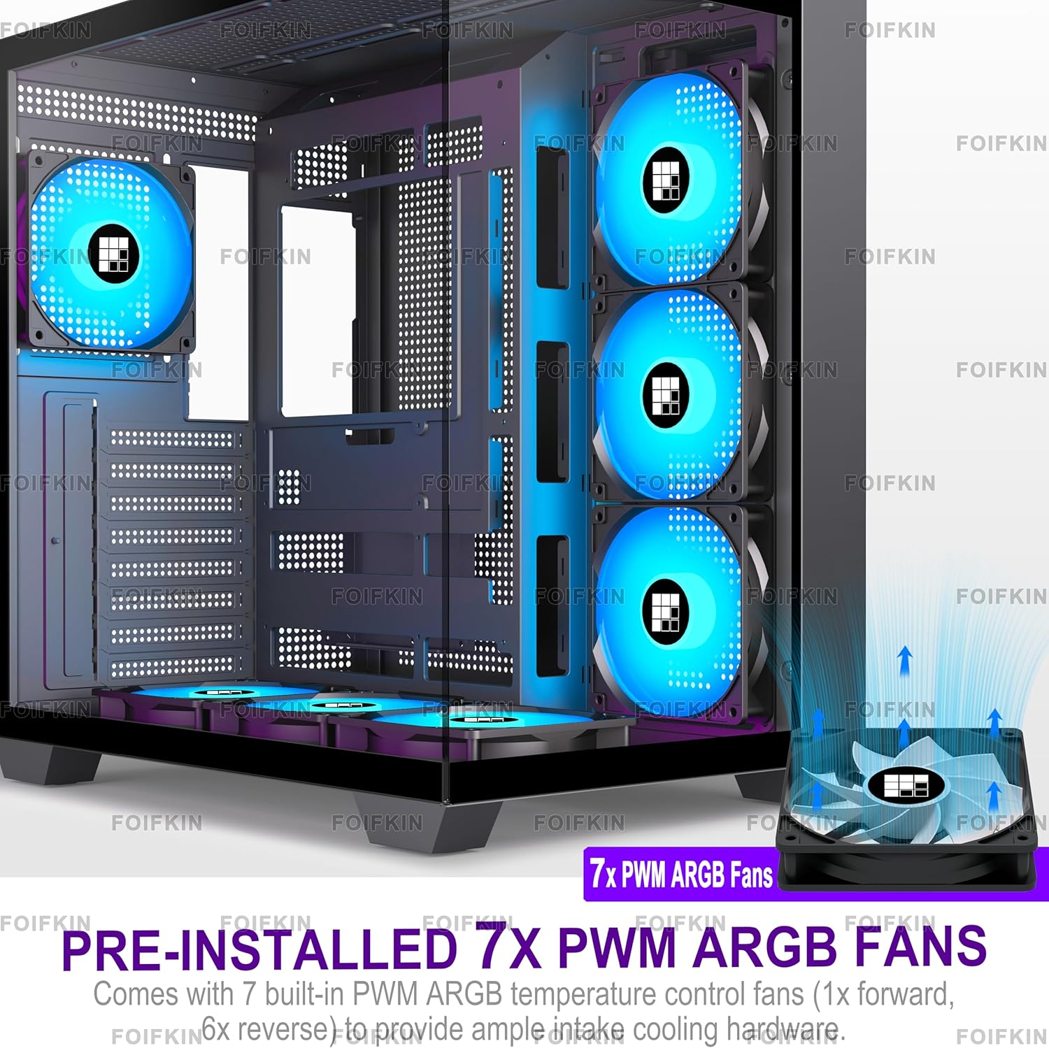 Thumbnail 3 de FOIFKIN F300: ATX Mid-Tower Gehäuse mit 7 PWM ARGB Lüftern, 360mm Radiator, Glasfront