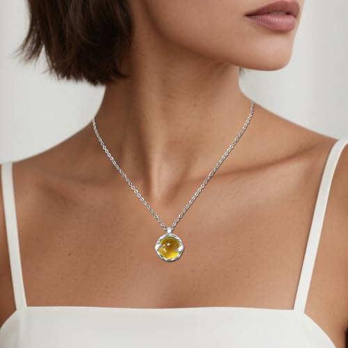 Thumbnail 2 de Weviway Circle Citrine Pendant Necklace, Silver Cable Chain – 45 cm
