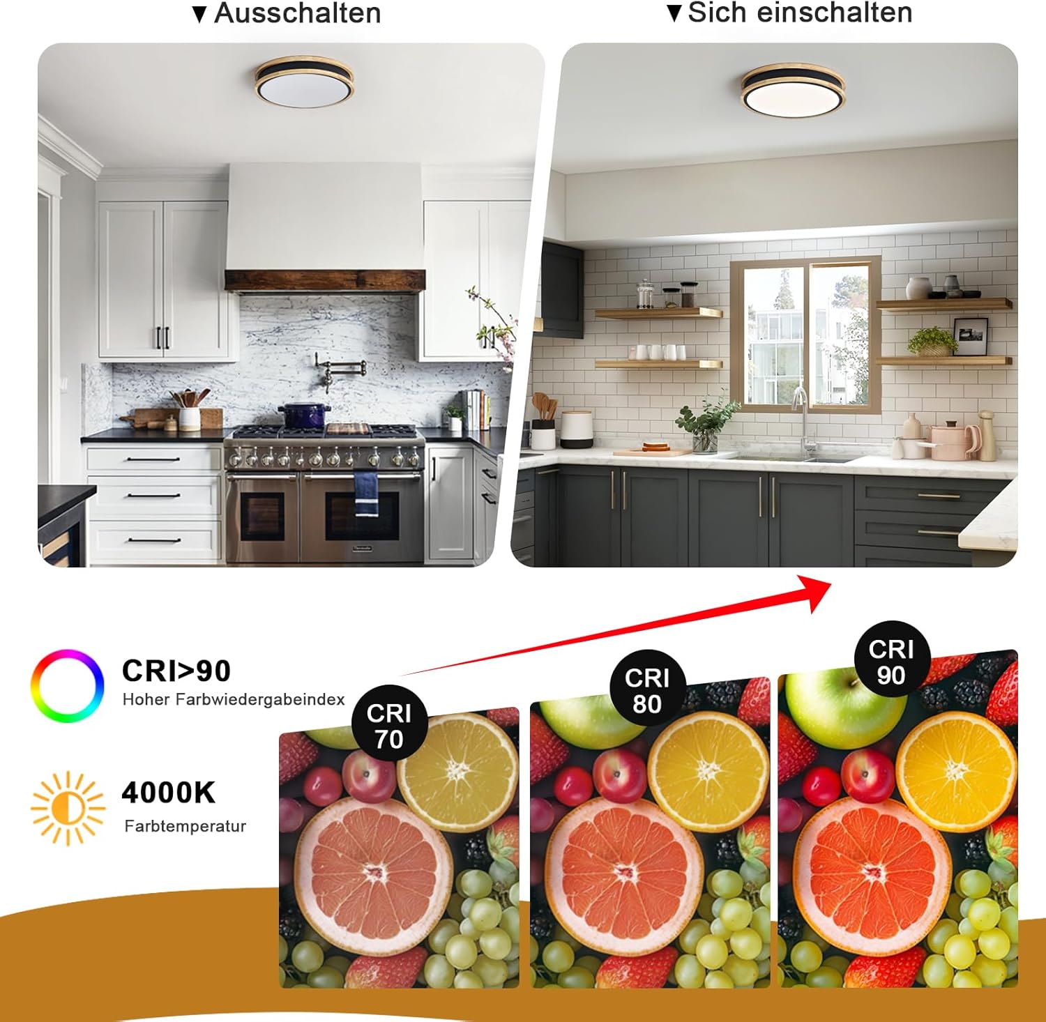 Thumbnail 6 de Vikaey Plafonnier LED en bois noir 30 cm – 24 W, lumière 4000 K