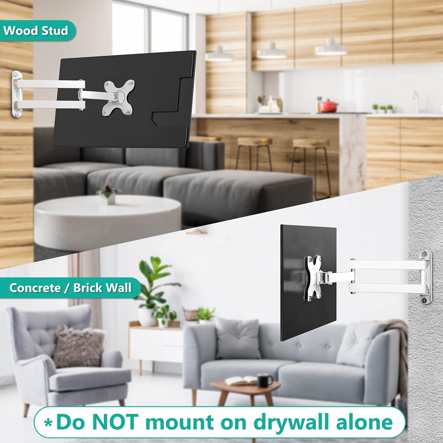 Thumbnail 6 de WALI TV Wall Mount Articulating LCD Monitor Full Motion 15" Extension Arm Tilt Swivel (1330LM-W) – White