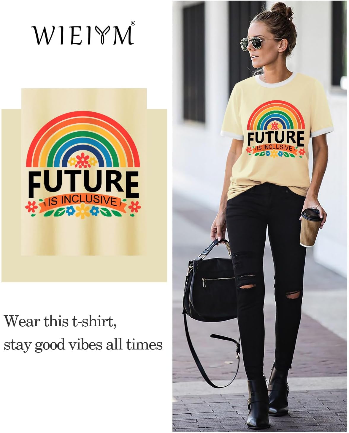 Detalle de WIEIYM Women’s Pride T-Shirt with Rainbow Graphic
