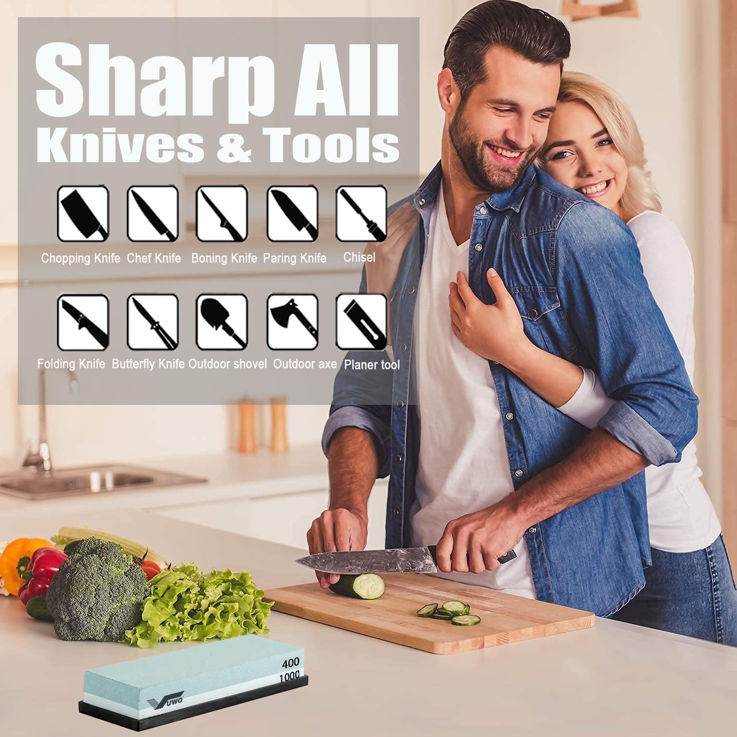 Detalle 1 de vuwo 001 400/1000 Grit Whetstone Knife Sharpener with Silicone Holder