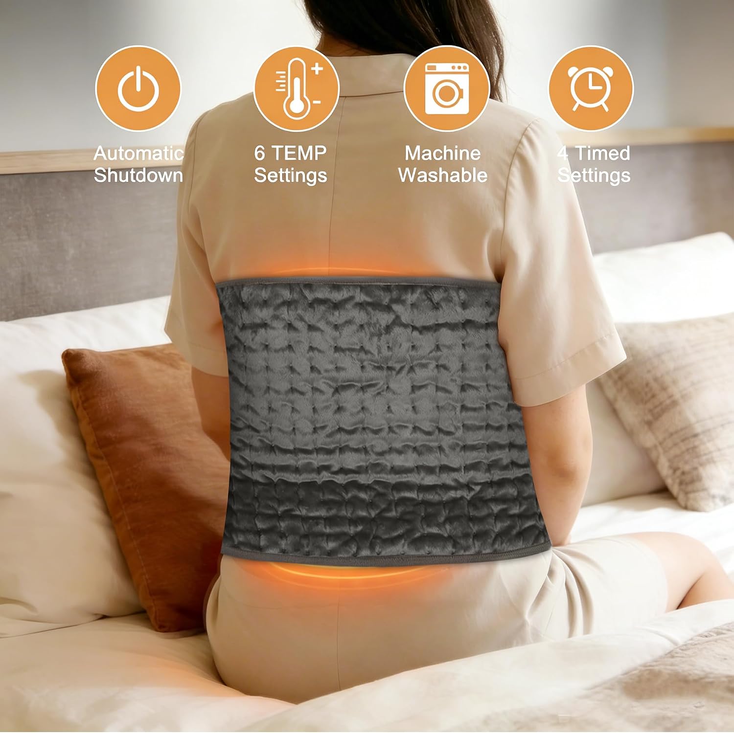 Detalle 2 de Electric Heating Pad with 6 Heat Settings and Auto Shut Off (24" x 12") in Dark Gray