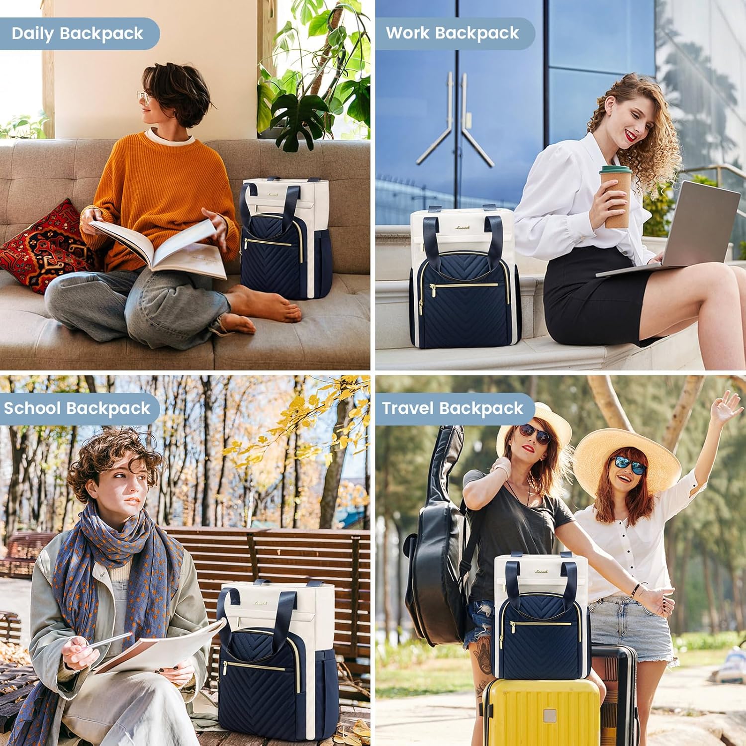 Detalle de LOVEVOOK 2-in-1 Damen Rucksacktasche mit Laptopfach – wasserdicht, vielseitig einsetzbar