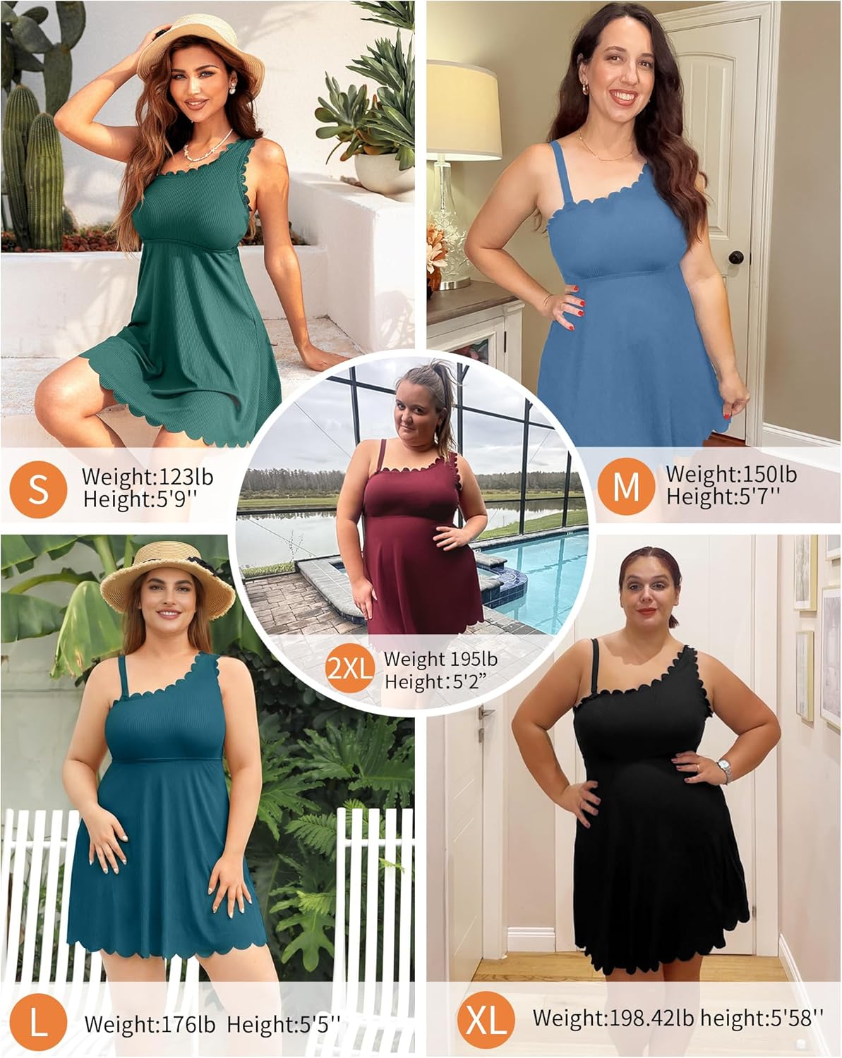 Thumbnail 4 de Charmo Ribbed One-Shoulder Swim Dress with Scalloped Details & Tummy Control