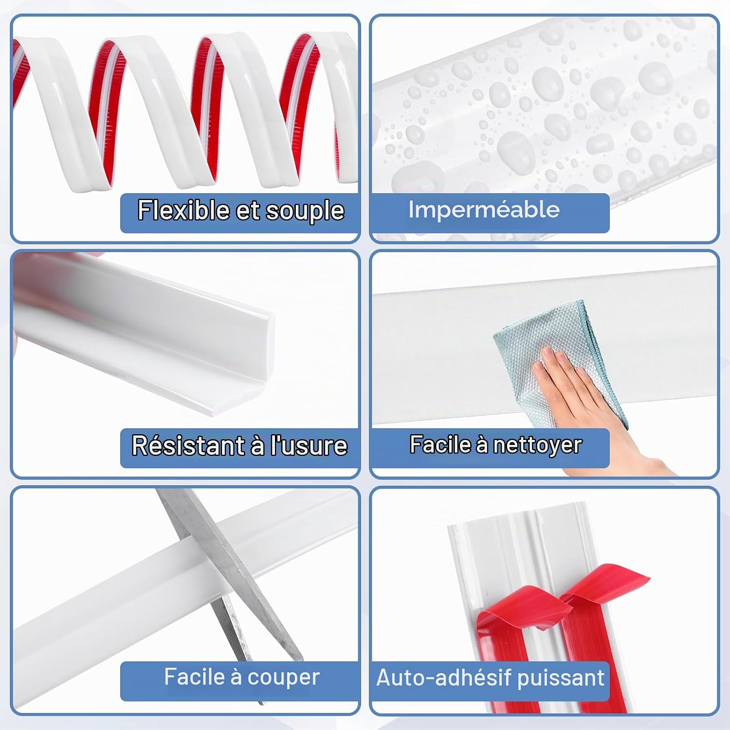 Detalle de XiangEStar ZJT-D13G3-2cmx3m-WT zelfklevende PVC-hoekstrip, wit, 3 m