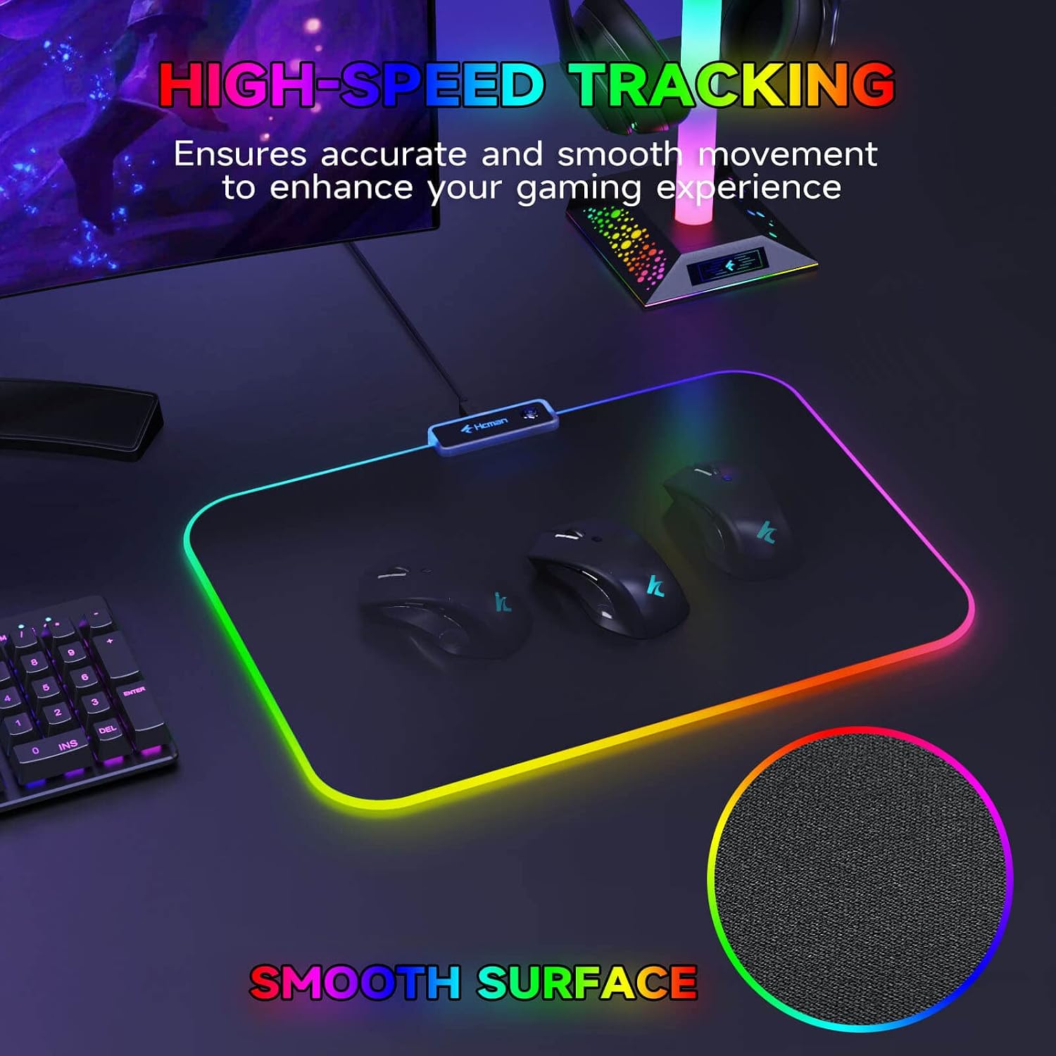Thumbnail 2 de Hcman RGB Gaming Mouse Mat 336×245×3mm 🖱