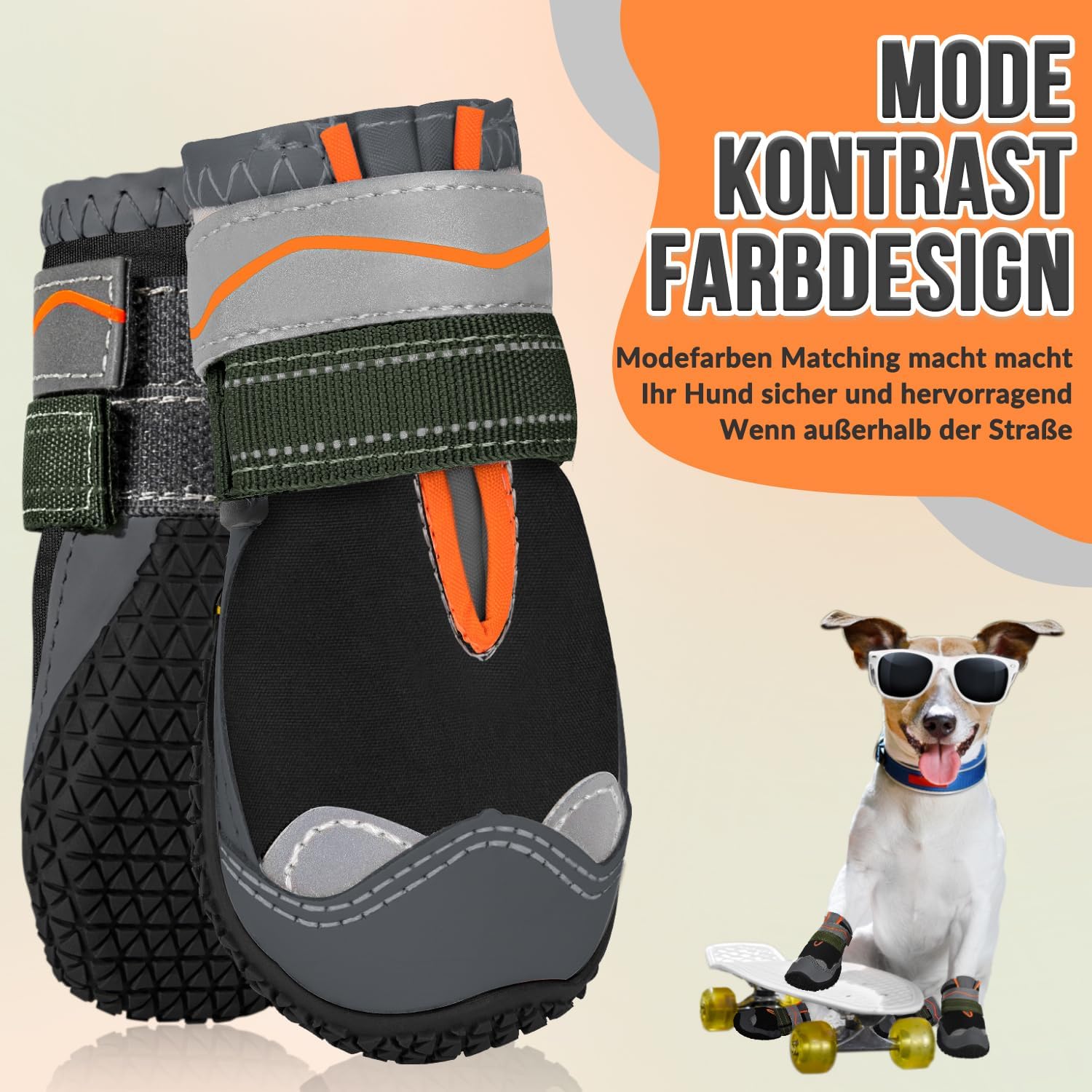 Thumbnail 2 de Eyein Hundeschuhe Pfotenschutz (4 Stück) wasserabweisend, rutschfeste Sohle & reflektierender Klettverschluss – Größe 8, Schwarz