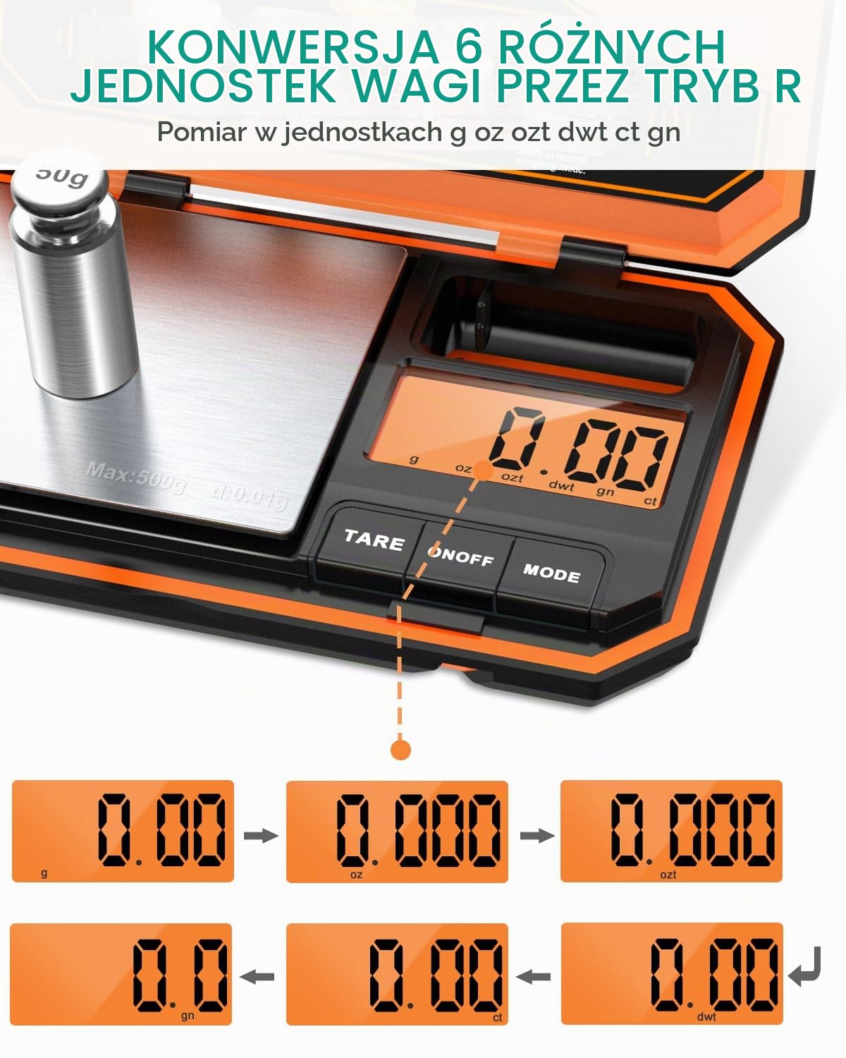 Detalle de ORIA KA146O – cyfrowa waga precyzyjna 500 g/0,01 g z podświetlanym LCD