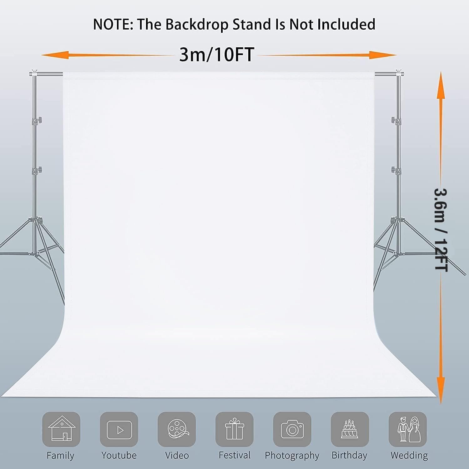 Detalle de Vevelux White 3 x 3.6 m (10 x 12 ft) Polyester Photography Backdrop with Spring Clamps & Anti-Wrinkle Clips
