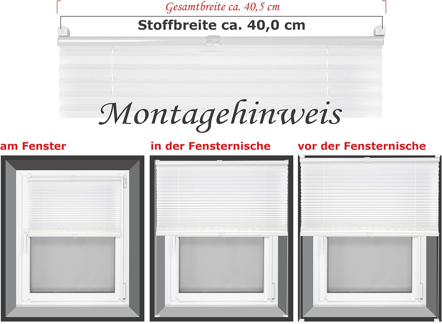 Thumbnail 2 de Plissé npluseins pré-monté – Fixation par serrage sur cadre de fenêtre, montage en 3 étapes, env. 40 x 130 cm, blanc