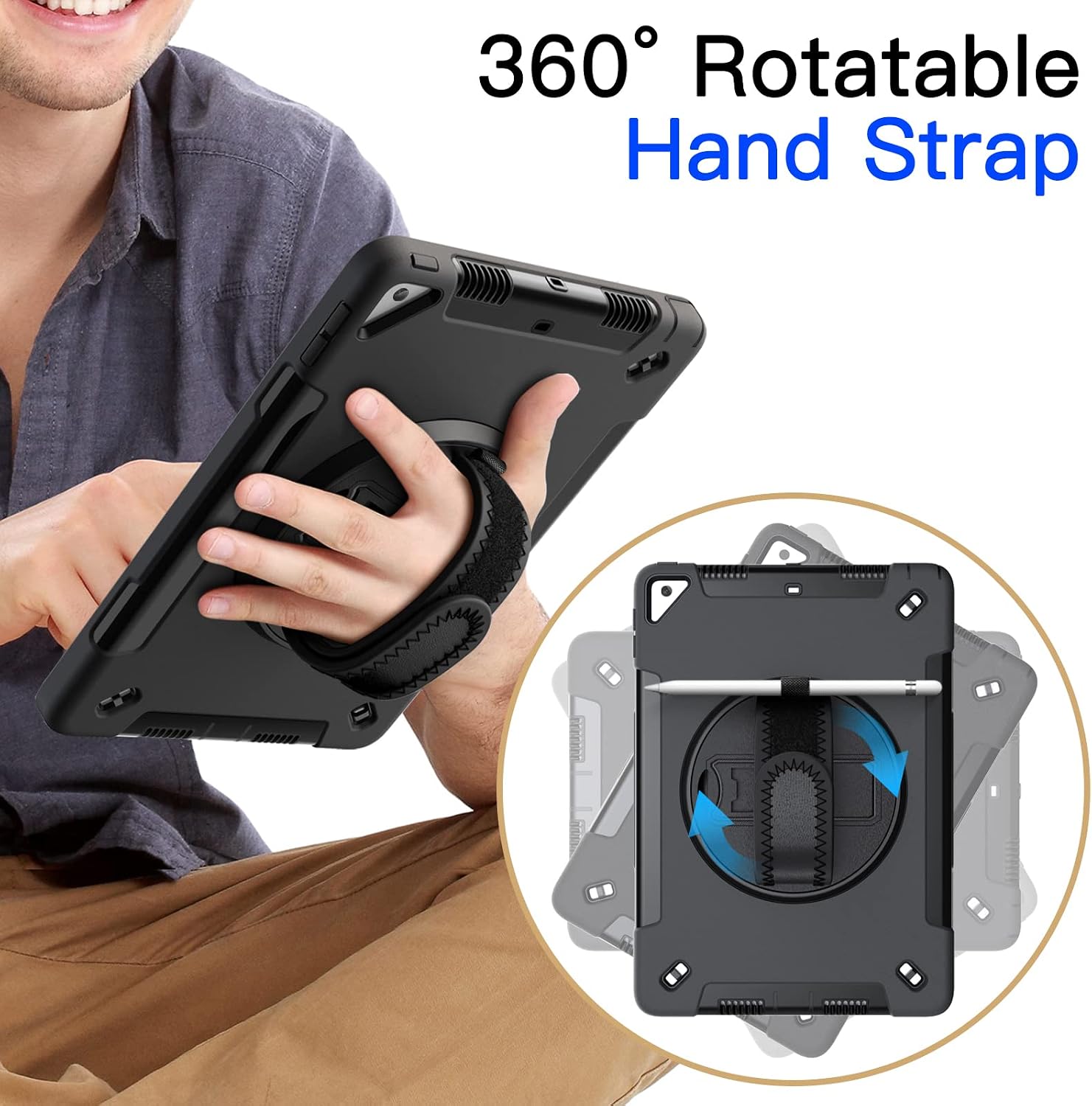 Detalle de JETech Robust fodral för iPad 10,2 tum, med skärmskydd och roterbart stativ
