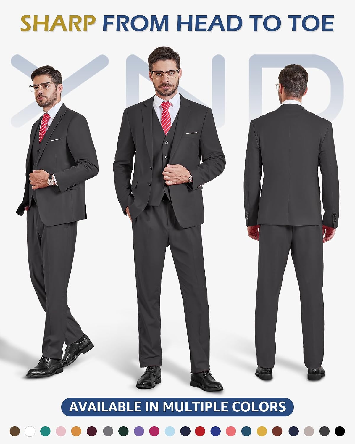 Detalle 2 de YND Men's 3 Piece Suit Set Slim Fit