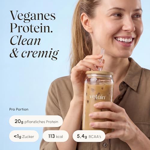 Detalle de VETAIN Veganes Proteinpulver Eiskaffee – 1080 g, Bio, koffeinhaltig, 4 Proteinquellen, neue Rezeptur