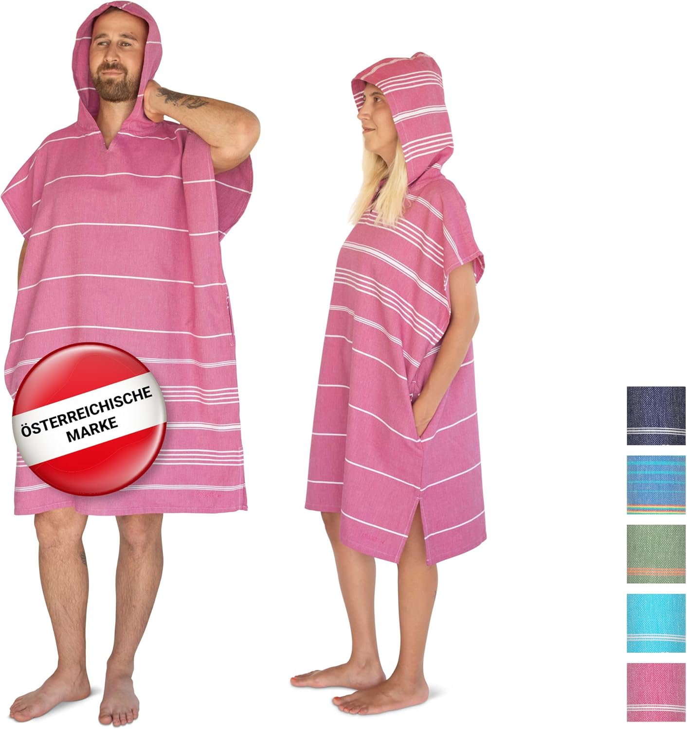 Thumbnail 5 de LeStoff Badeponcho – 100% Bio-Baumwolle, leicht, saugfähig und schnelltrocknend mit Kapuze (Fuchsia, Größe S)