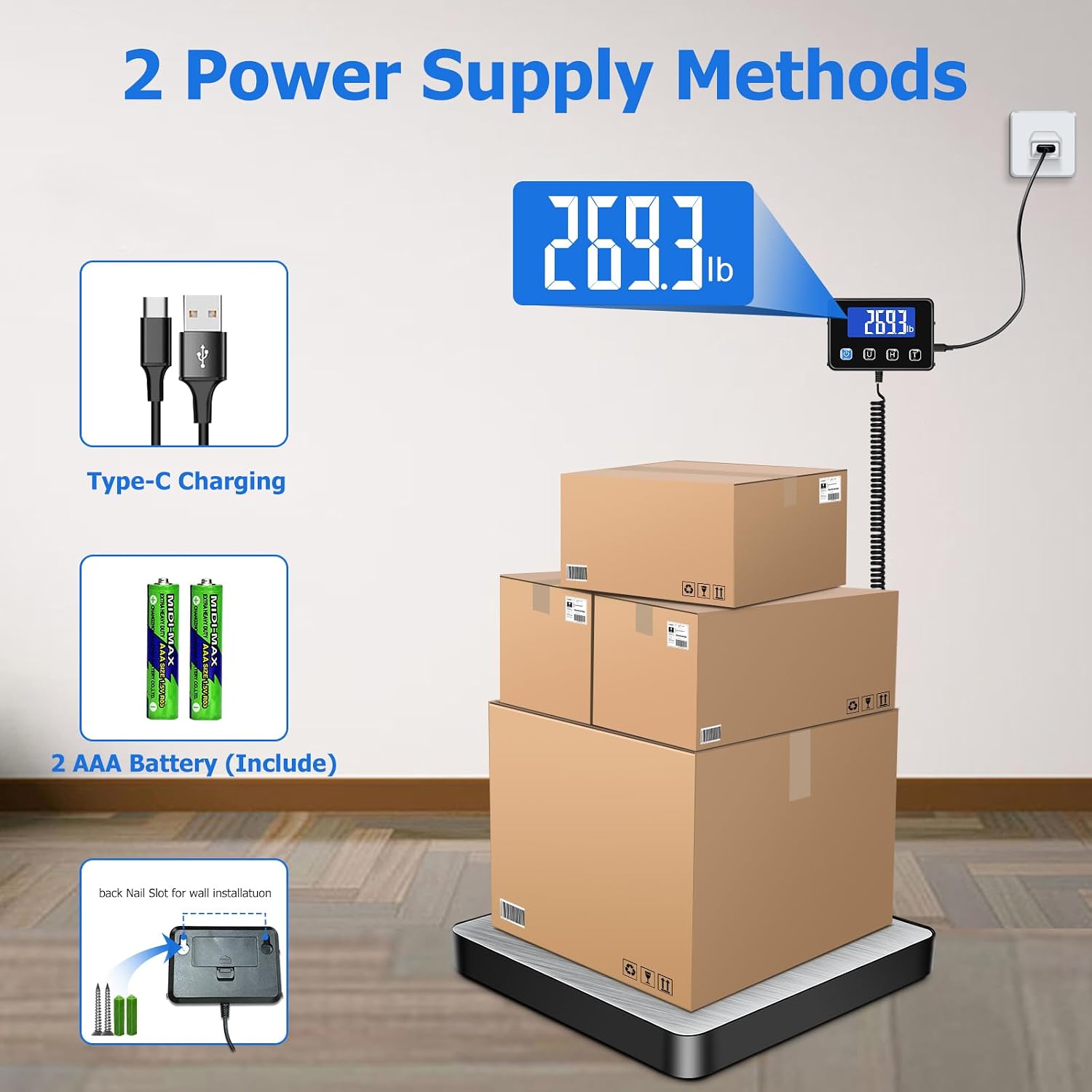 Detalle de Postal Scales 200kg/10g High Precision with LCD Display and Tare Hold — Ideal for Parcels, Luggage and Warehouse Use