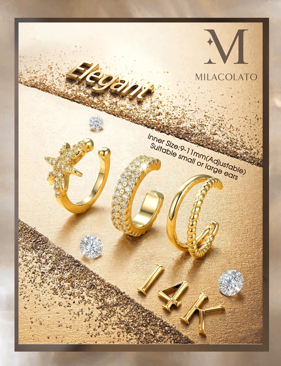 Thumbnail 5 de MILACOLATO 3er-Set Ear Cuffs ohne Ohrloch in Gold/Silber – Fake Piercing Ohrringe mit CZ, verpackt in Geschenkbox
