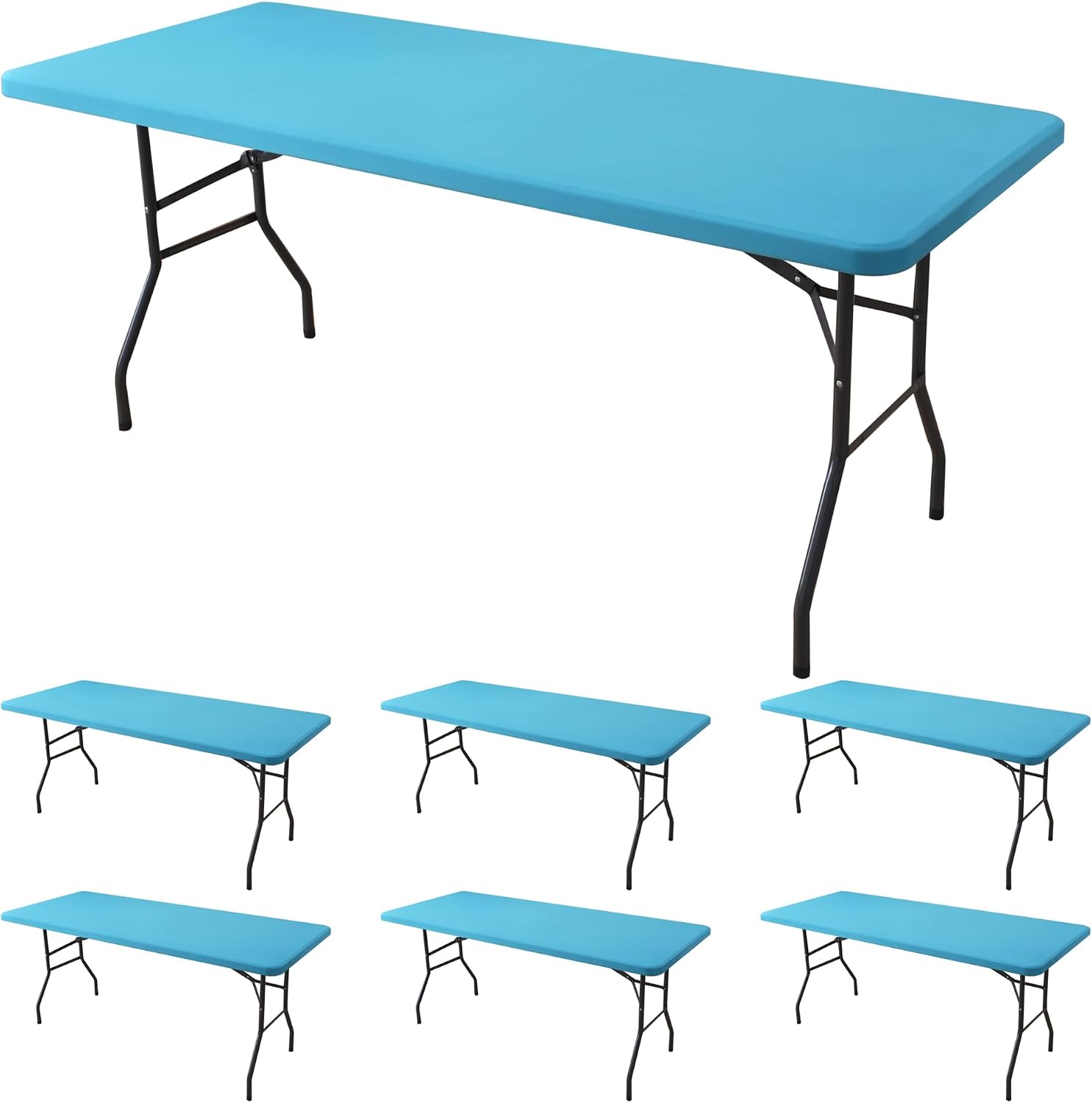 Detalle de Enjoyidea 6-Foot Spandex Table Covers (6-Pack) — Light Blue, Elastic Fitted Rectangular Tablecloths