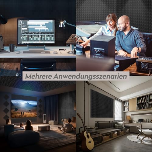 Thumbnail 6 de AUSLET Akustikschaumstoff Schalldämmung – Hochdicht Pyramidenschaumplatten, Selbstklebend, Schwarz, 24 Stück (30 × 30 × 5 cm)