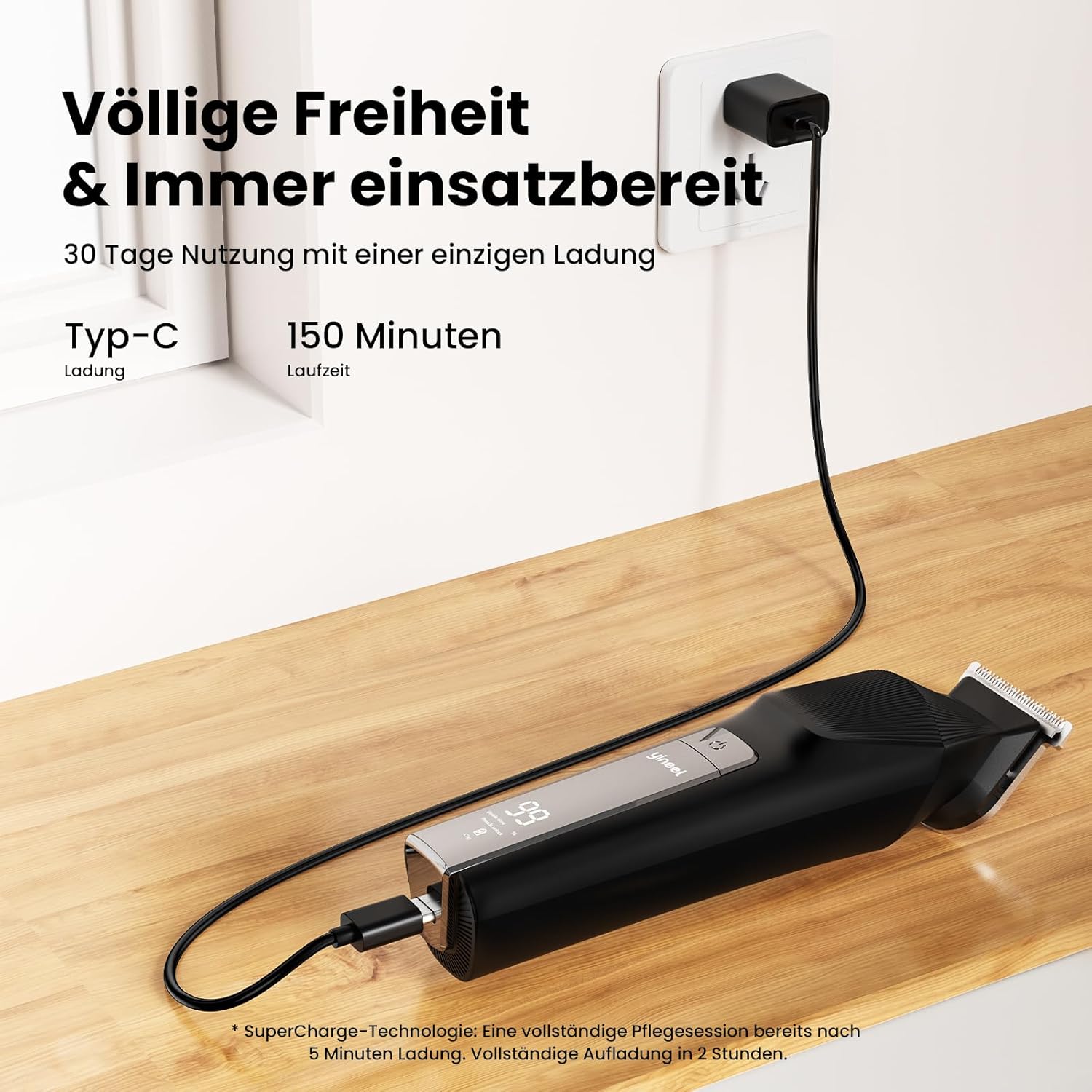 Detalle 2 de Yineel 6-in-1 Haarschneidemaschine & Barttrimmer-Set für Herren (IPX7, USB‑C, 6 Aufsätze)