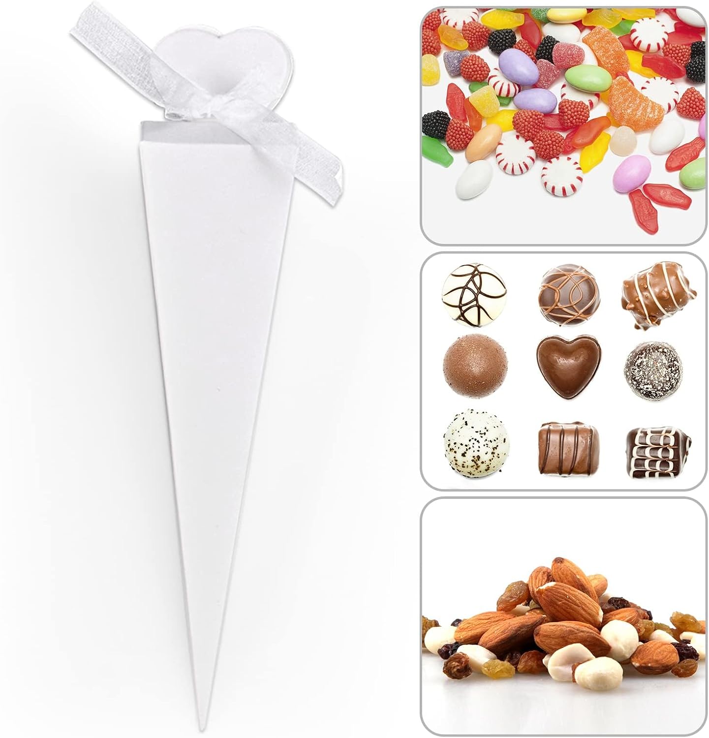 Detalle 2 de Portariso/fetticonfetti faburo 120 pezzi con nastrini e cono bianco a rilievo per matrimonio, battesimo e comunione