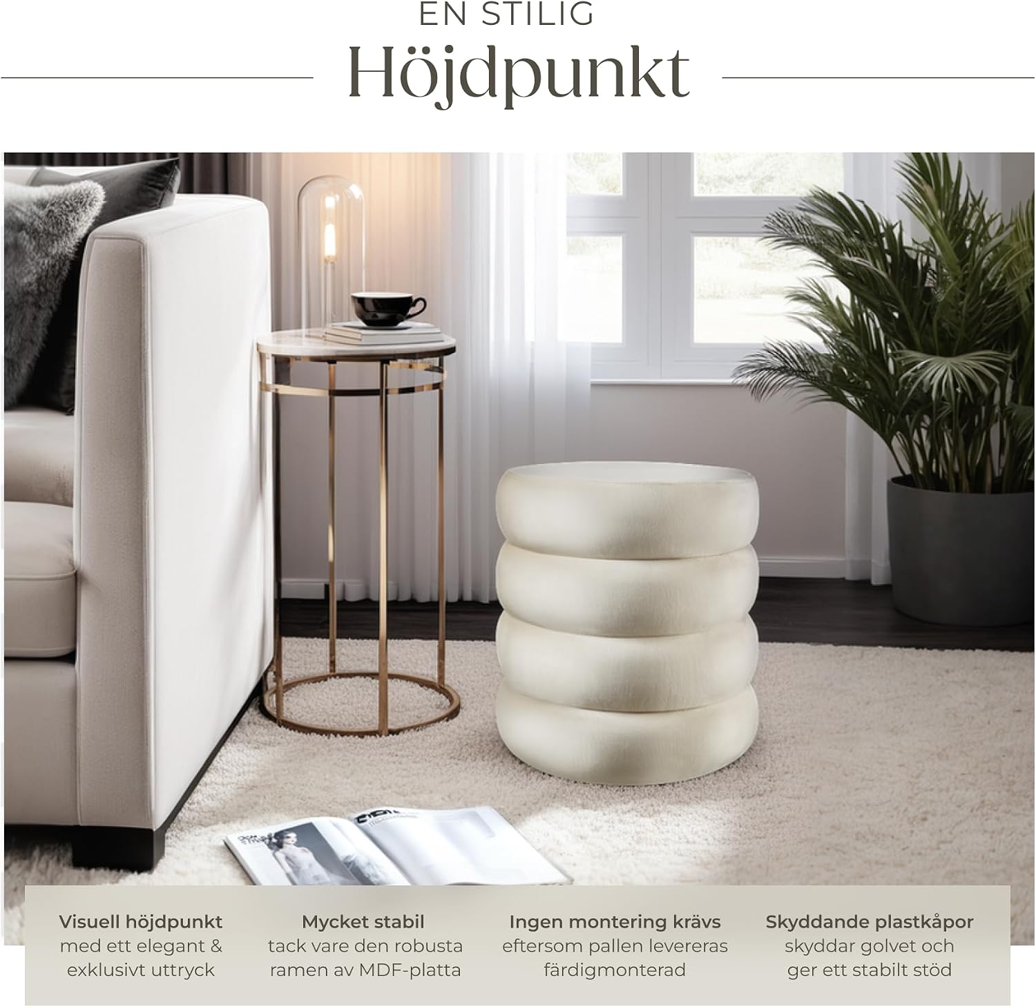 Thumbnail 4 de tectake 405357 sittpuff i sammetslook med förvaring, cremevit