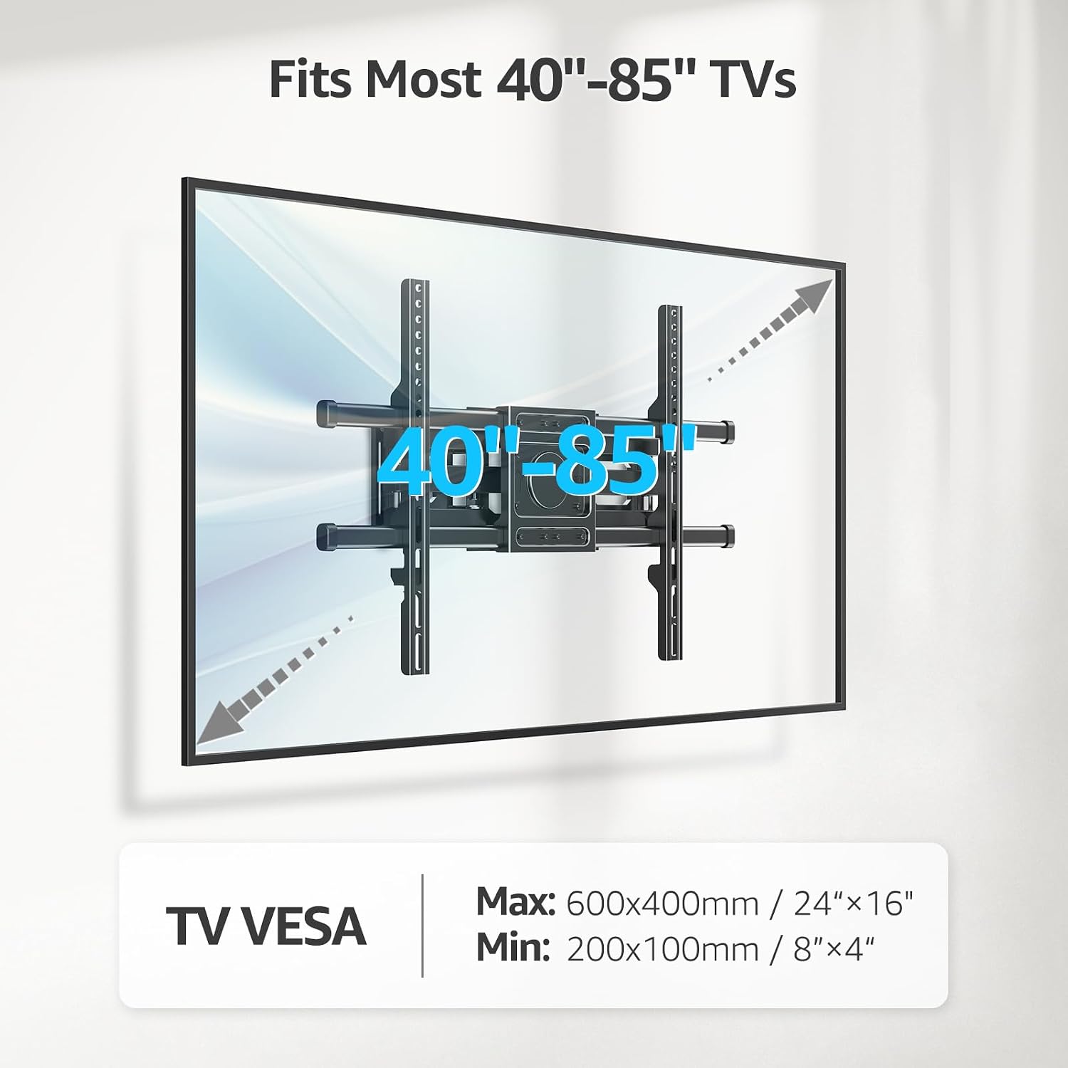 Detalle 2 de MOUNTUP Full Motion TV Wall Mount for 40–85-Inch TVs, 110 lb Capacity