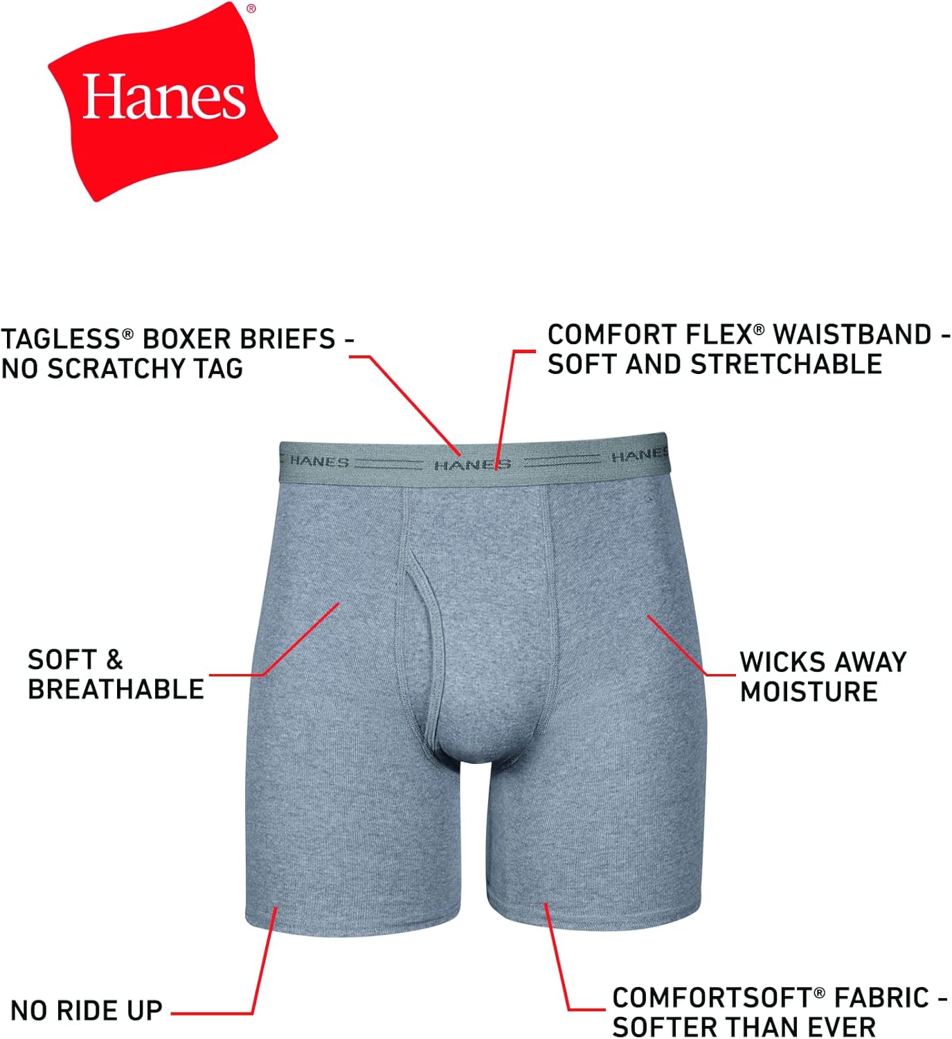 Thumbnail 3 de Hanes Men’s Fresh Cotton Breathable Boxer Briefs (Comfort Flex Waist, Moisture-Wicking, No-Ride-Up) Pack