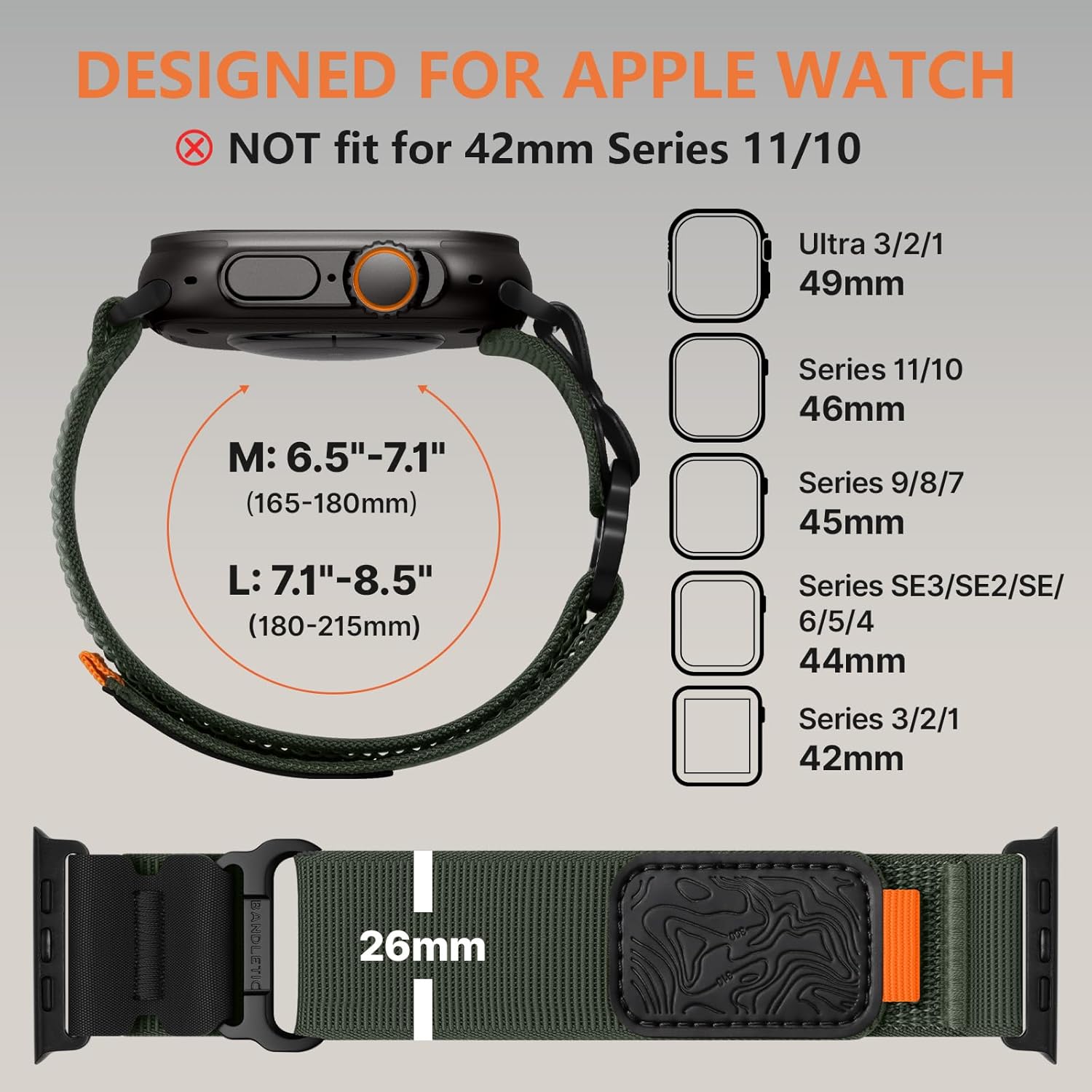 Thumbnail 5 de Bandletic Soft Nylon Loop Strap 49mm Green