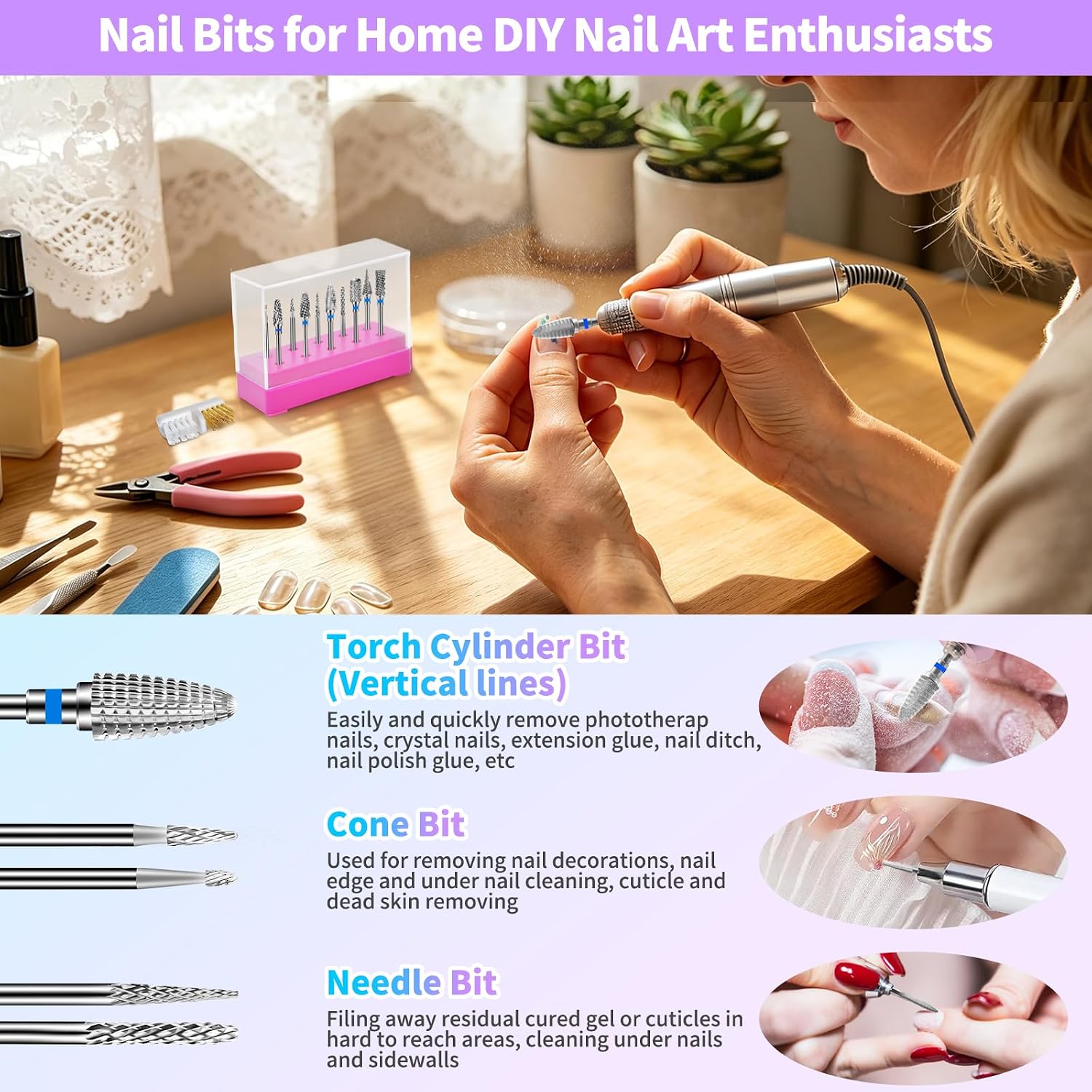 Detalle de 10 Stück Nagelfräser Bits Set – Edelstahl, 3/32 Zoll (2,35 mm), professionell für Gel- und Acrylnägel