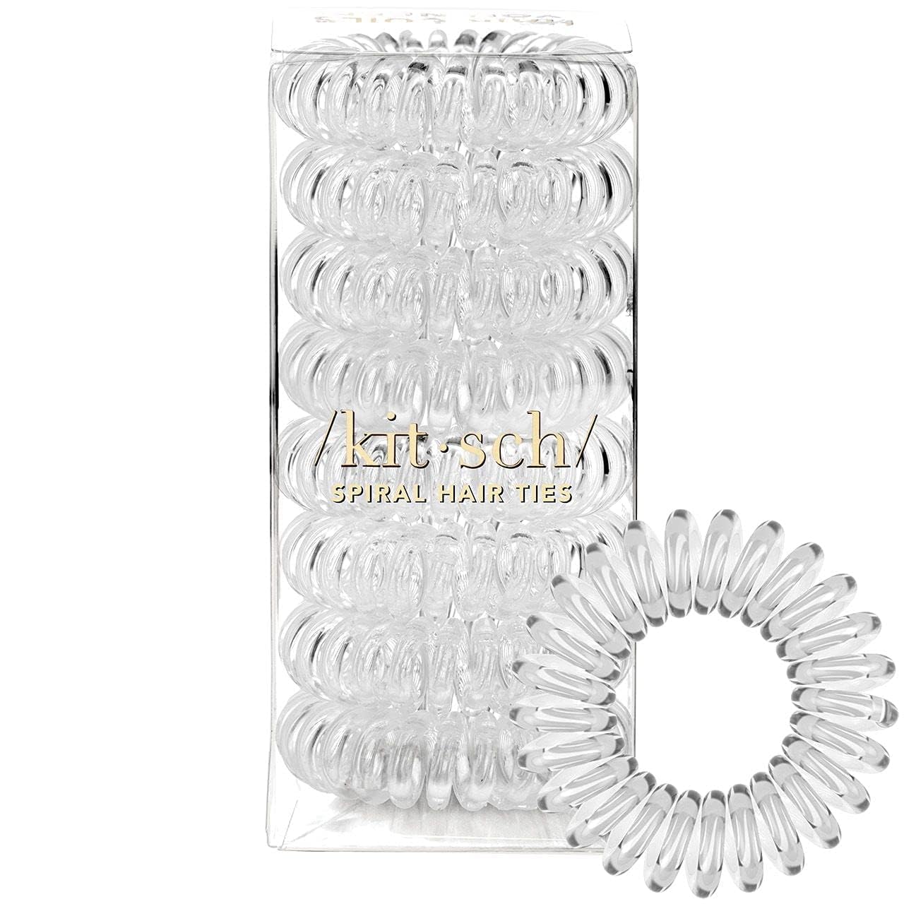 Detalle de Kitsch Spiral-Haargummis für Damen (transparent, 8 Stück) – für dickes Haar & Spiralen für dünnes Haar