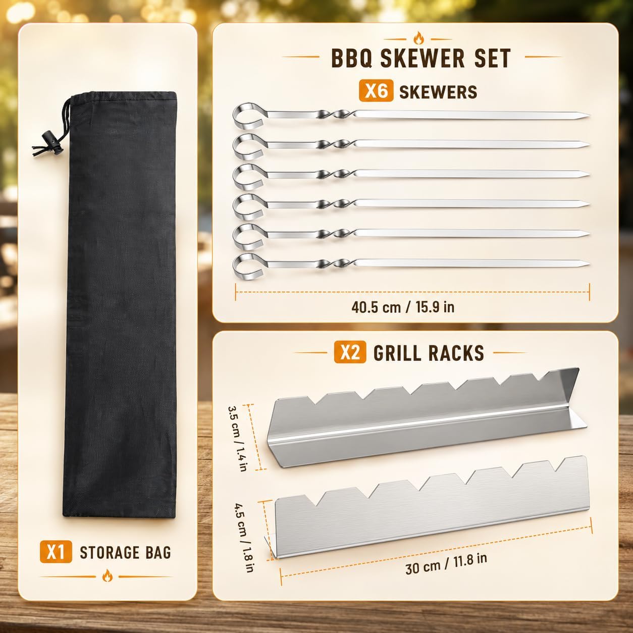 Detalle 2 de Homealexa Stainless Steel BBQ Skewers Set (6 Pack) with Skewer Holders